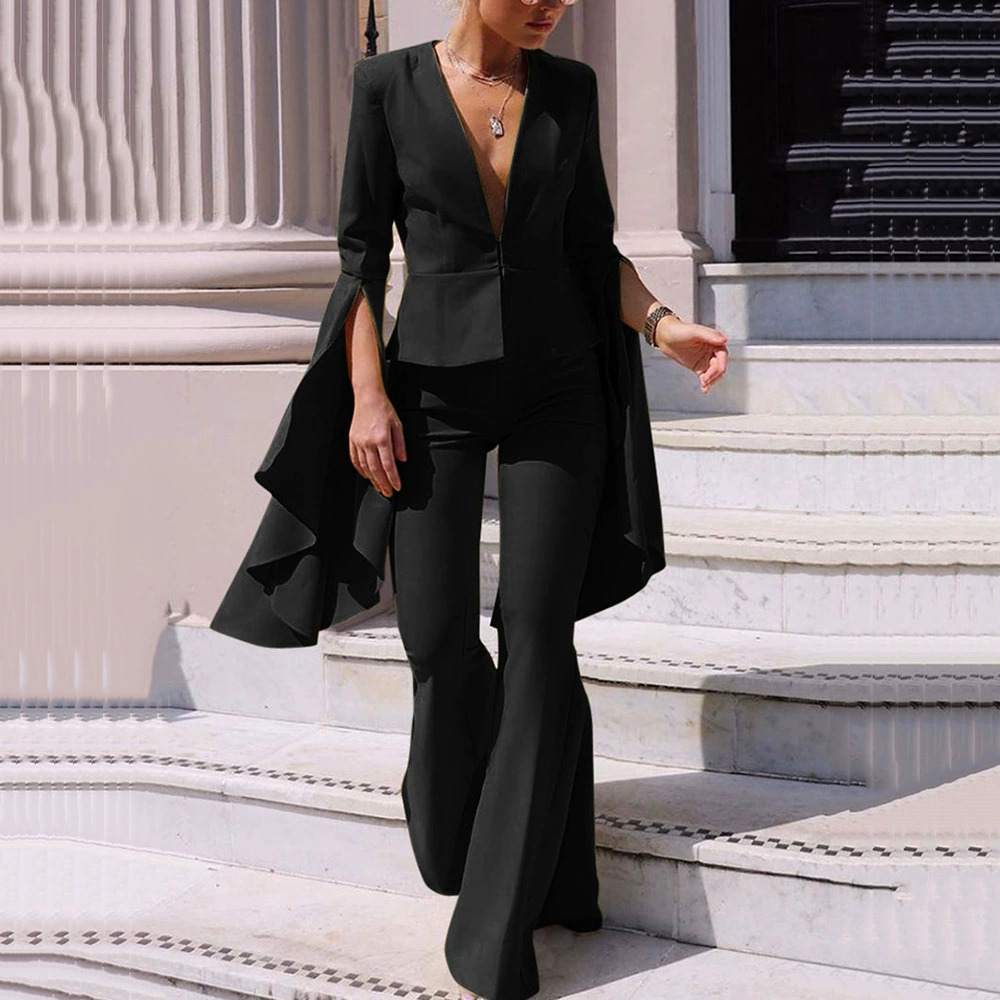 ZARA Spring Goddess Blazer Top High Waist Flared Pants Two Piece Set Women